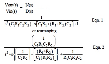 LP filter transfer function equations